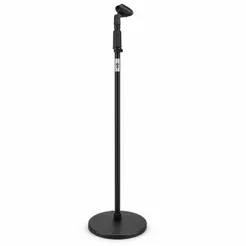 Suporte Pedestal Para Microfone VTX Audio VT605 Metal Preto Base Circular Ajustável 180cm Encaixe Universal Rotação 360°