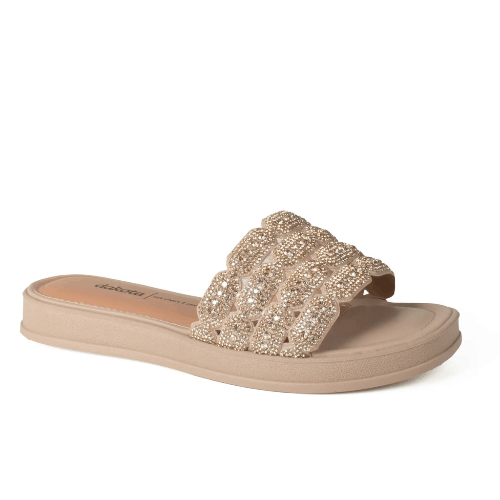 Sandalia Feminina Slide Dakota Flatform Bege DB991 Brilho Casual Confortavel Lançamento