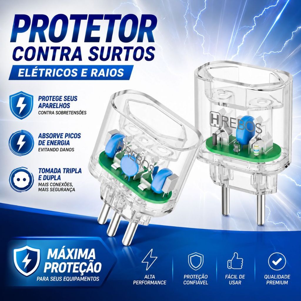 Hrebos Protetor Contra Surtos Eletricos Raios DPS 20A 10A Tomada Tripla Dupla Energia 36000W Proteja seus produtos