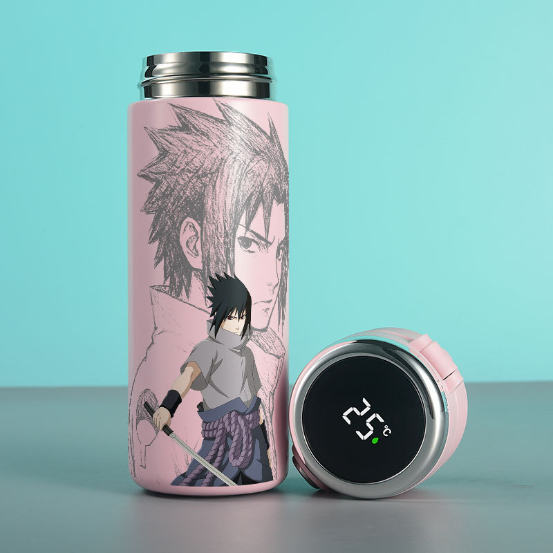 Garrafa térmica naruto sasuke 420ml aço inoxidável com termômetro digital display LED e trava de segurança