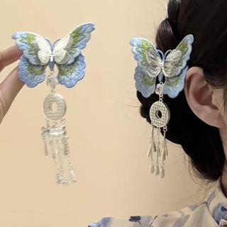 {Rima de borboleta tecida} 2026 novo estilo chinês bordado borboleta borla grampo de cabelo elegante clipe lateral acess