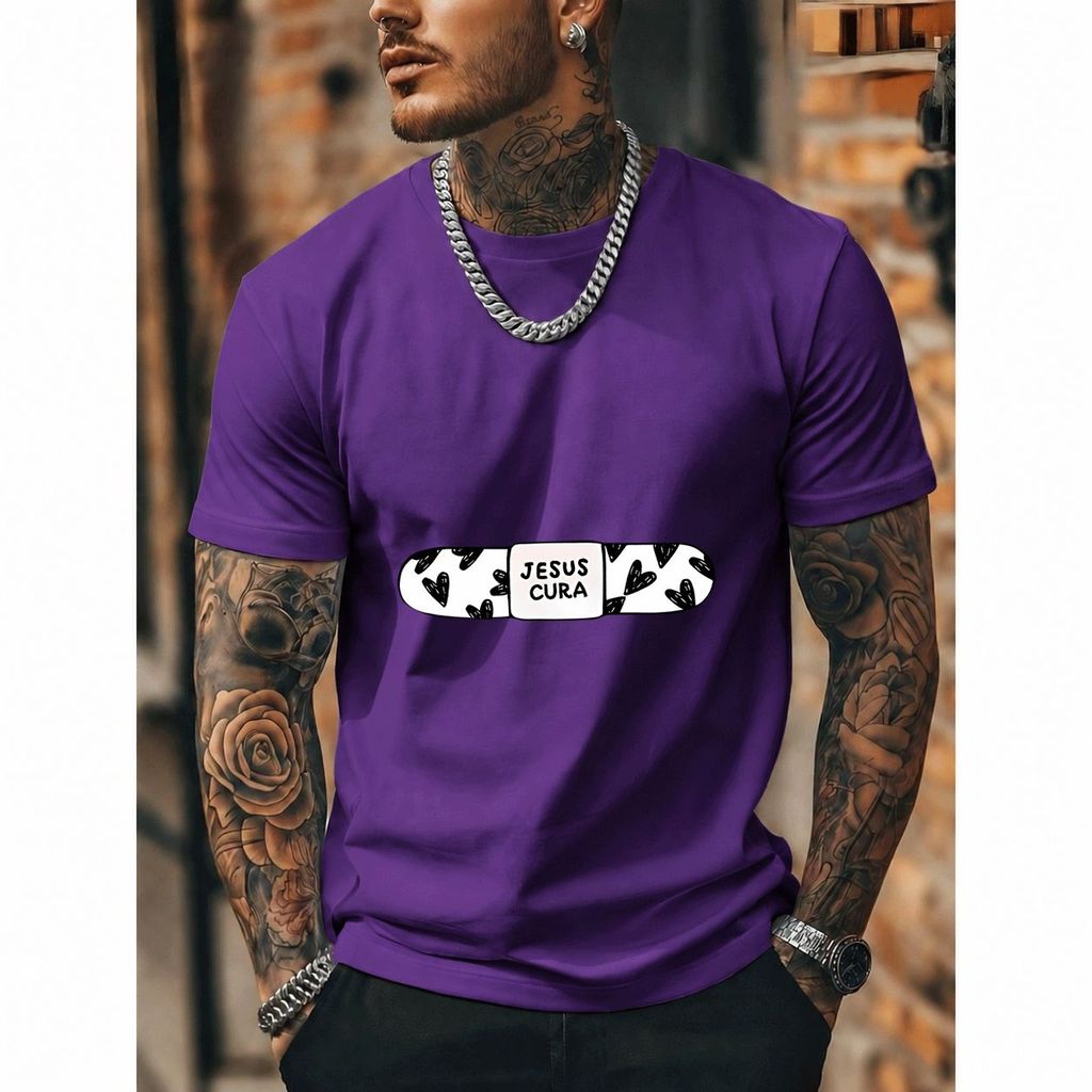 [Premium Algodão Puro]CA Camiseta Oversized Streetwear Masculina e Feminina, Estampa Jesus Cura, 100% Algodão, Estilo Ca