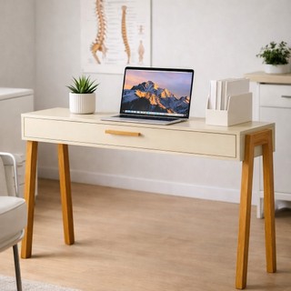Mesa Escrivaninha Aparador Pés Madeira Quarto Estudo 90x40 Offwhite