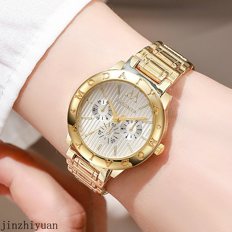 RelóGio Feminino, RelóGio Feminino Com Pulseira De Ouro De TrêS Olhos RelóGio De Quartzo, RelóGio Feminino