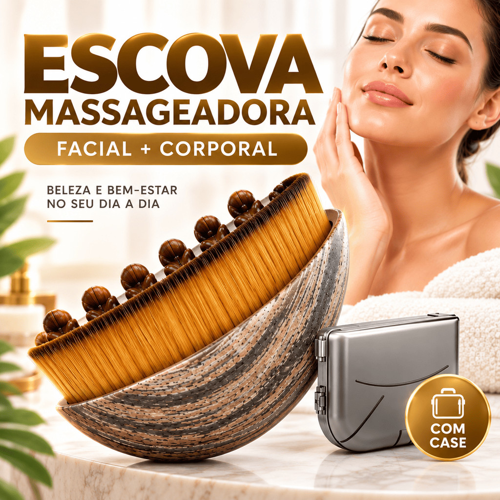 Escova Massageadora Drenagem Linfática Facial e Corporal Cerdas Macias Skincare Anti Inchaço com Estojo
