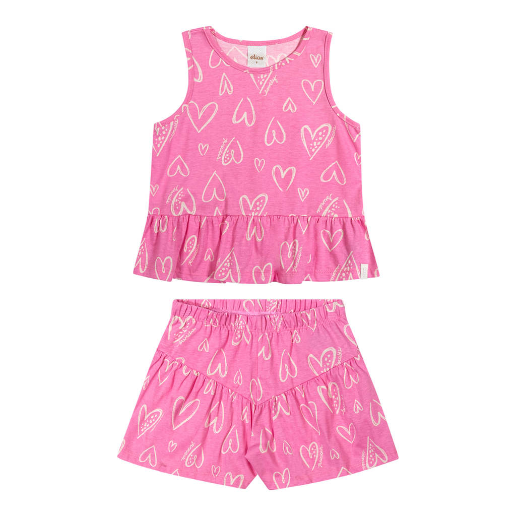 Conjunto Curto Infantil Menina Corações Elian Rosa