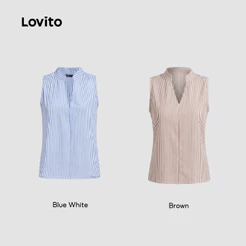 (Elegante) Lovito Blusa de Primavera/verão Marrom para mulheres L243AD668