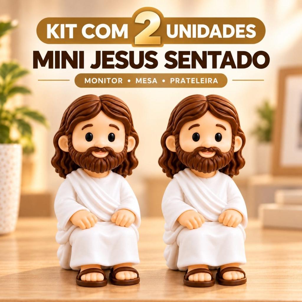 Kit 2 Mini Jesus Sentados Bonecos Decorativos para Monitor Mesa e Carro
