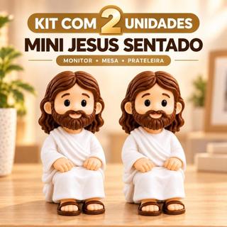 Kit 2 Mini Jesus Sentados Bonecos Decorativos para Monitor Mesa e Carro