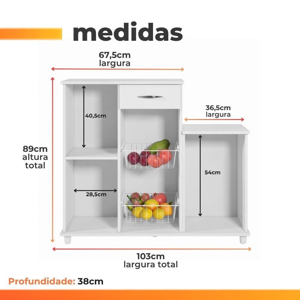 Fruteira Armário Balcão Multiuso Cozinha Diva Branco · foto 2