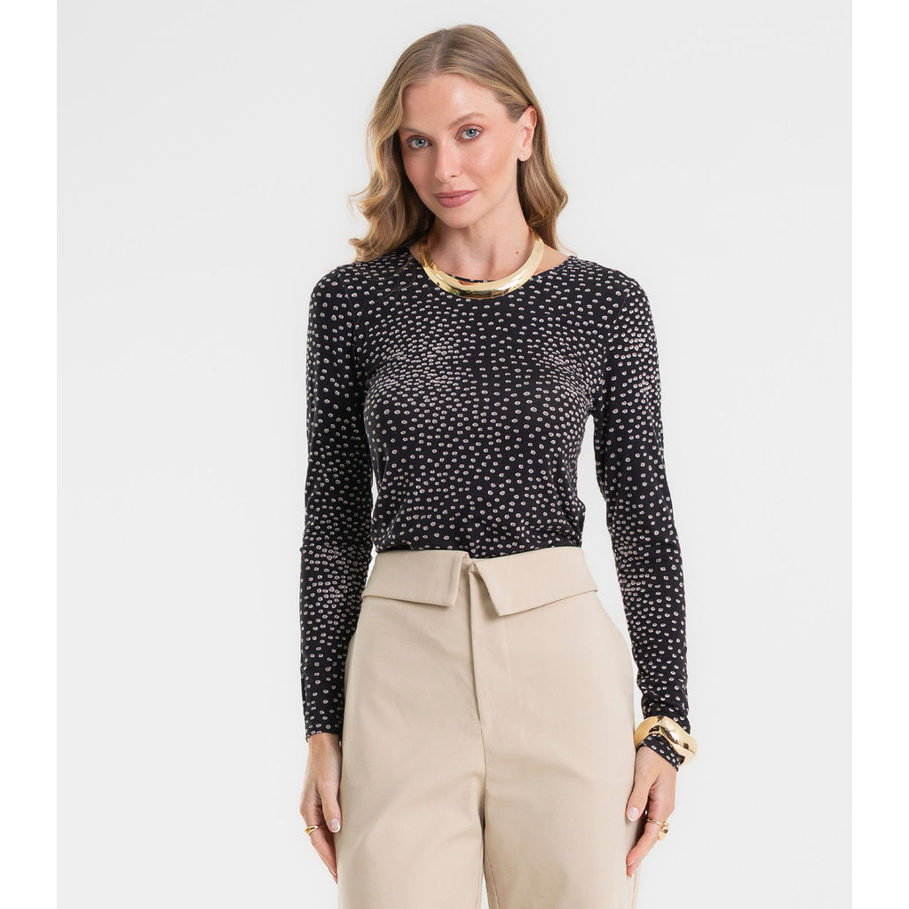 Blusa Feminina Manga Longa Em Viscotorcion Rovitex Preto