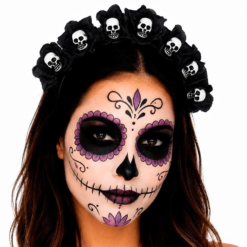 Tiara Caveira Mexicana com Rosas Preta ou Roxa pra Fantasia Halloween Feminina Adulta · foto 2