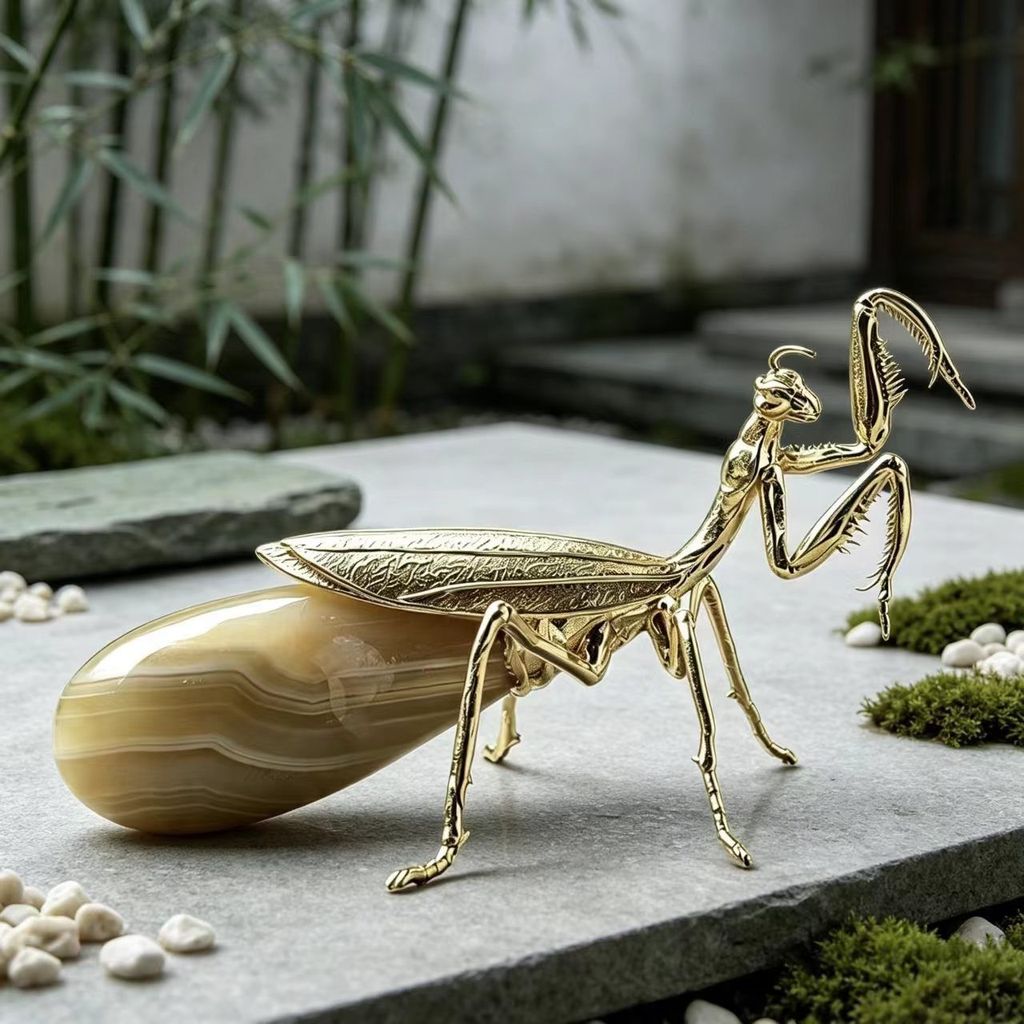 Novo estilo chinês dourado Mantis ornamentos Seiko Metal inseto chá Pet estudo Desktop decoração coleção artesanato