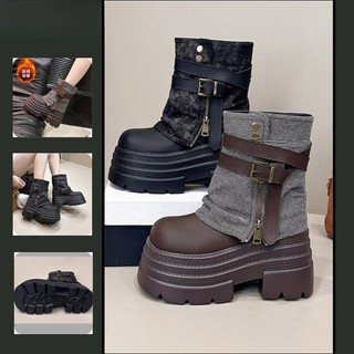 Botas Martin femininas coreanas aumentadas outono inverno moda tendência costura de sola grossa