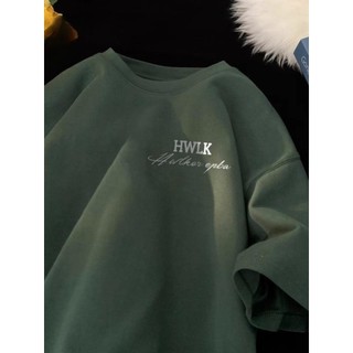 Camiseta de manga curta masculina verão americano Retro na moda oversize meia manga letras High-End sentimento meia mang