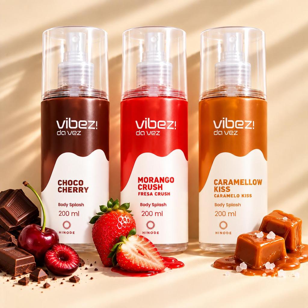 Kit 3 Body Splashes Vibez da Vez! Choco Cherry + Morango Crush + Caramellow Kiss