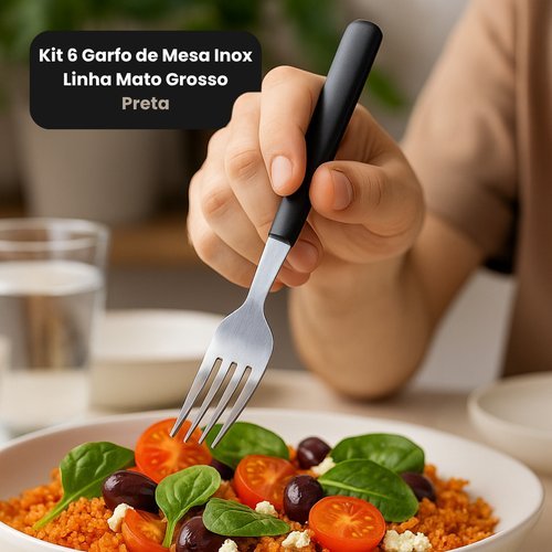 Garfo Mesa Inox 6 Peças Preta Linha Mato Grosso PRATICASA