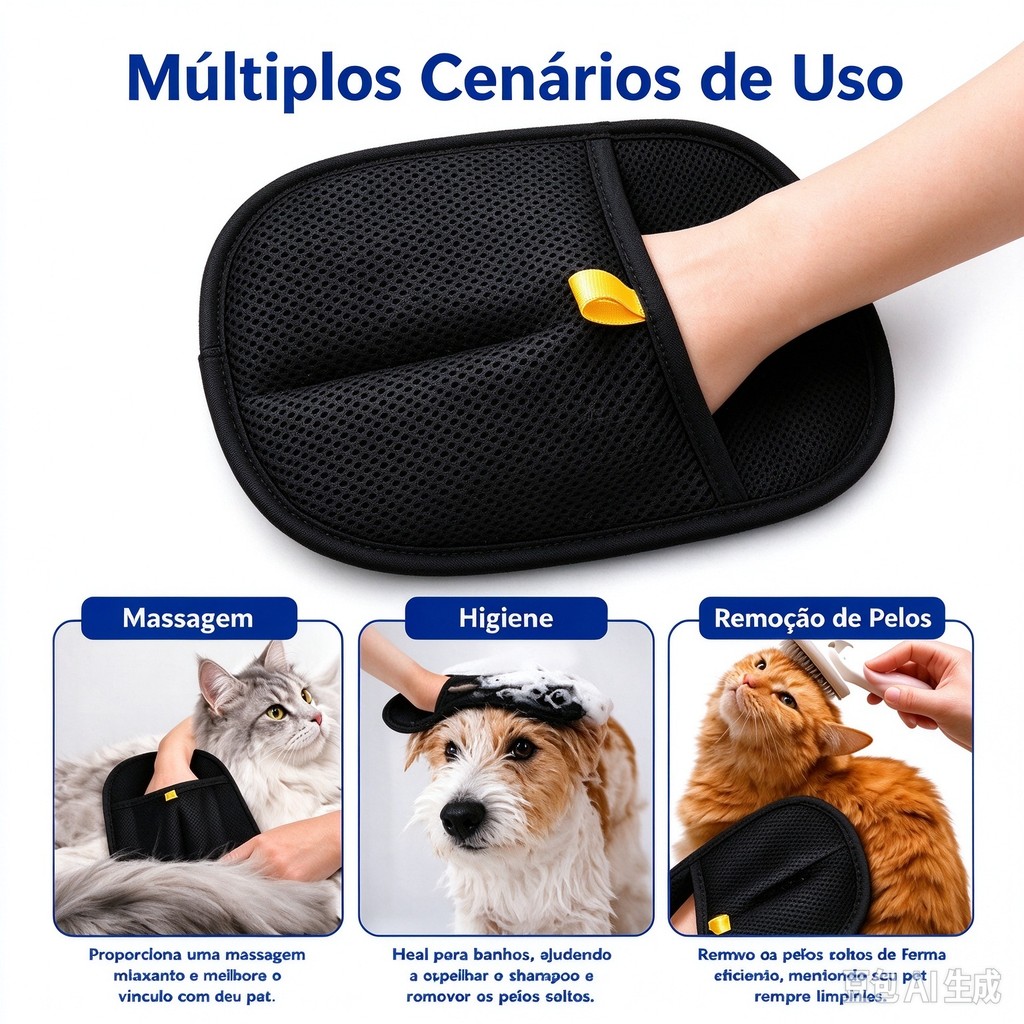 Luva Removedor de Pelos Pet Antiestática para Cachorro Gato, Limpeza Sofá Tapete