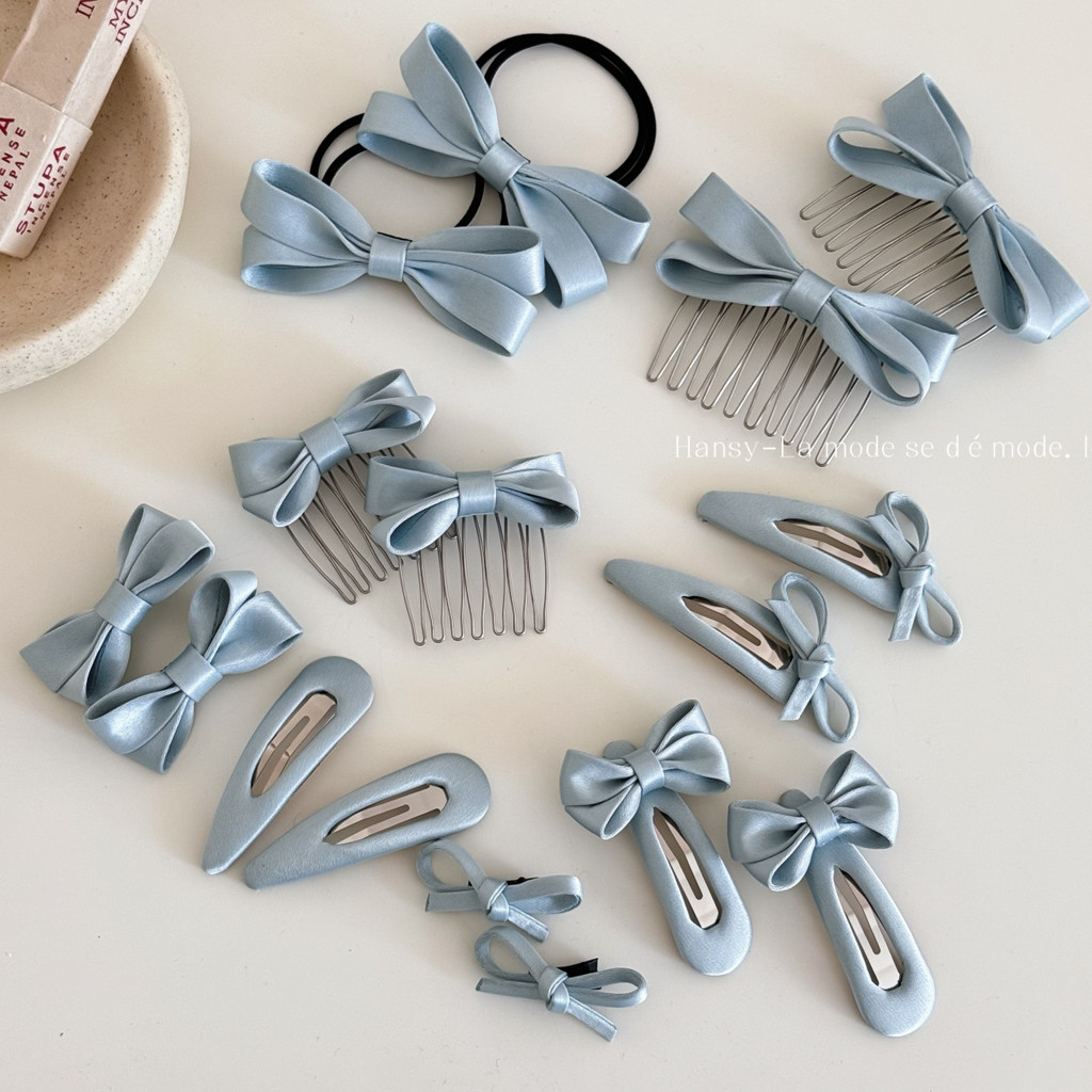 Presilha de cabelo com laço de cetim estilo coreano, presilha lateral para franja, presilha elegante, presilha de alta q