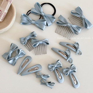 Presilha de cabelo com laço de cetim estilo coreano, presilha lateral para franja, presilha elegante, presilha de alta q