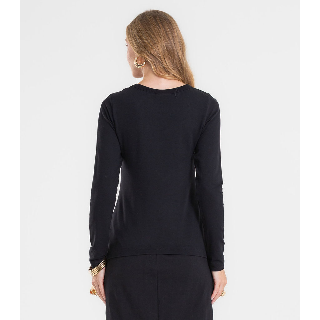 Blusa Feminina Manga Longa Em Molecotton Rovitex Preto — imagem 2 de 2