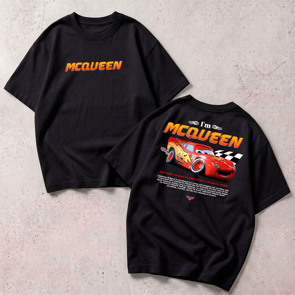 Camiseta Relâmpago McQueen Cars 95 Oversized Unissex Estampa Frente e Costas Streetwear Premium
