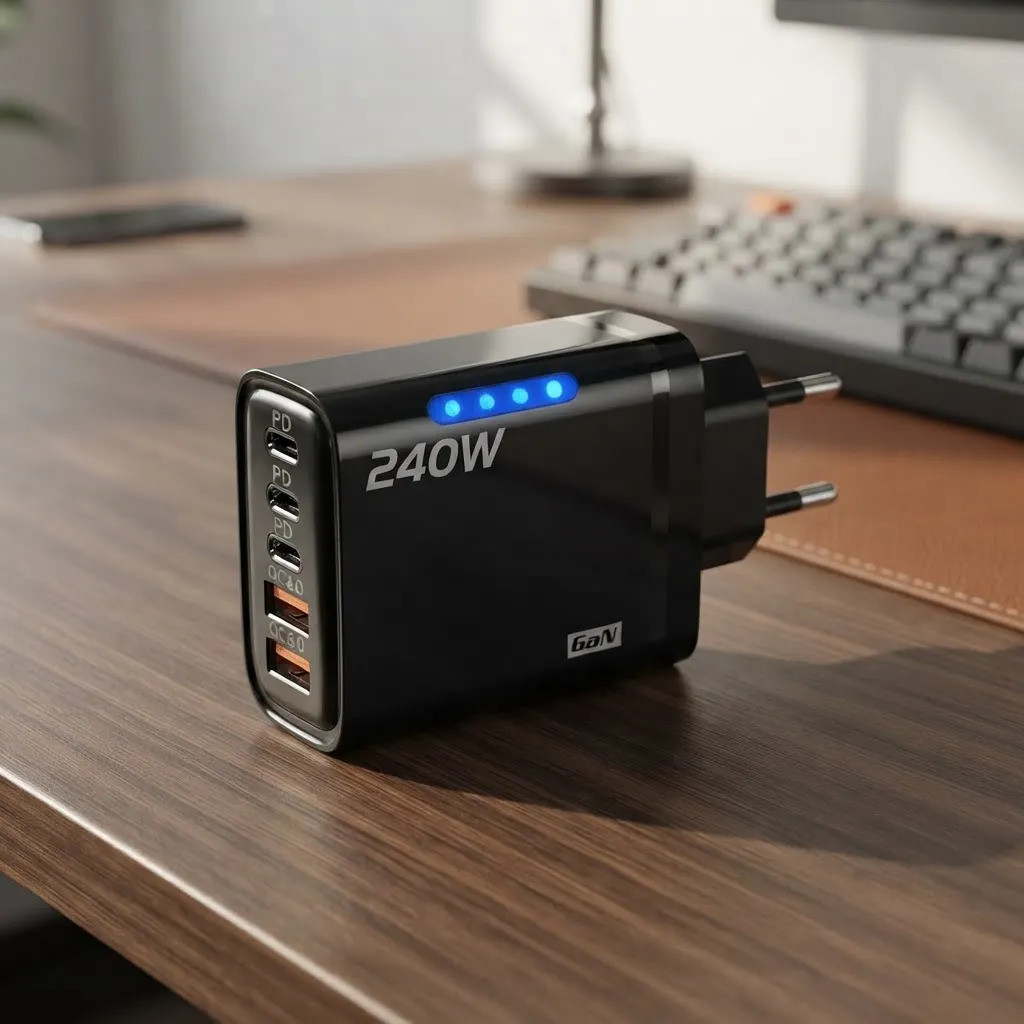 Carregador 240W Turbo 5 Portas USB 3.0 + 3 USB-C Carga Rápida LED