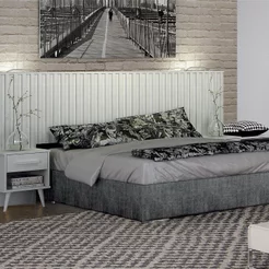 Cabeceira Casal Milano Ripado com 2 Mesa de Cabeceira Branco Branco