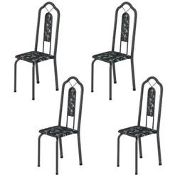 Kit 4 Cadeiras Tubular Bianca Prata/Martelado/Preto Floral Martelado Prata/Preto Floral