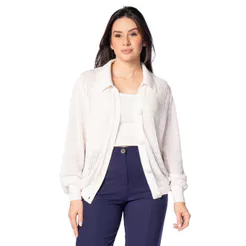 Casaco Feminino Biamar Tricô Zigue-Zague Branco