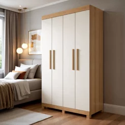 Guarda Roupa Casal 4 Portas 2 Gavetas 100% MDF Jandaia Off White/Cinamomo Cinamomo/Off White