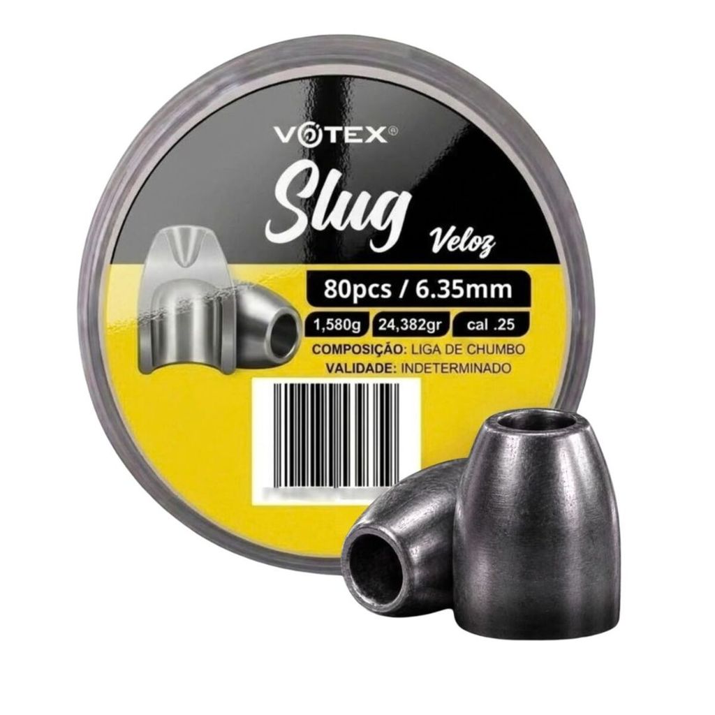 Kit 3 Potes Chumbinho VOTEX Slug Veloz 6,35mm 1,58g 240 Unidades — imagem 2 de 2