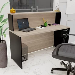 Balcão Atendimento Recepção Consultório 140x60cm com Gaveta Bege/Carvalho Carvalho