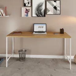 Escrivaninha Mesa Escritório Active 150cm Industrial Yescasa Marrom Lamina Mel/Branco