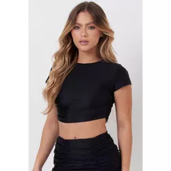 Cropped Feminino Drapeado Lateral Planet Girls Preto