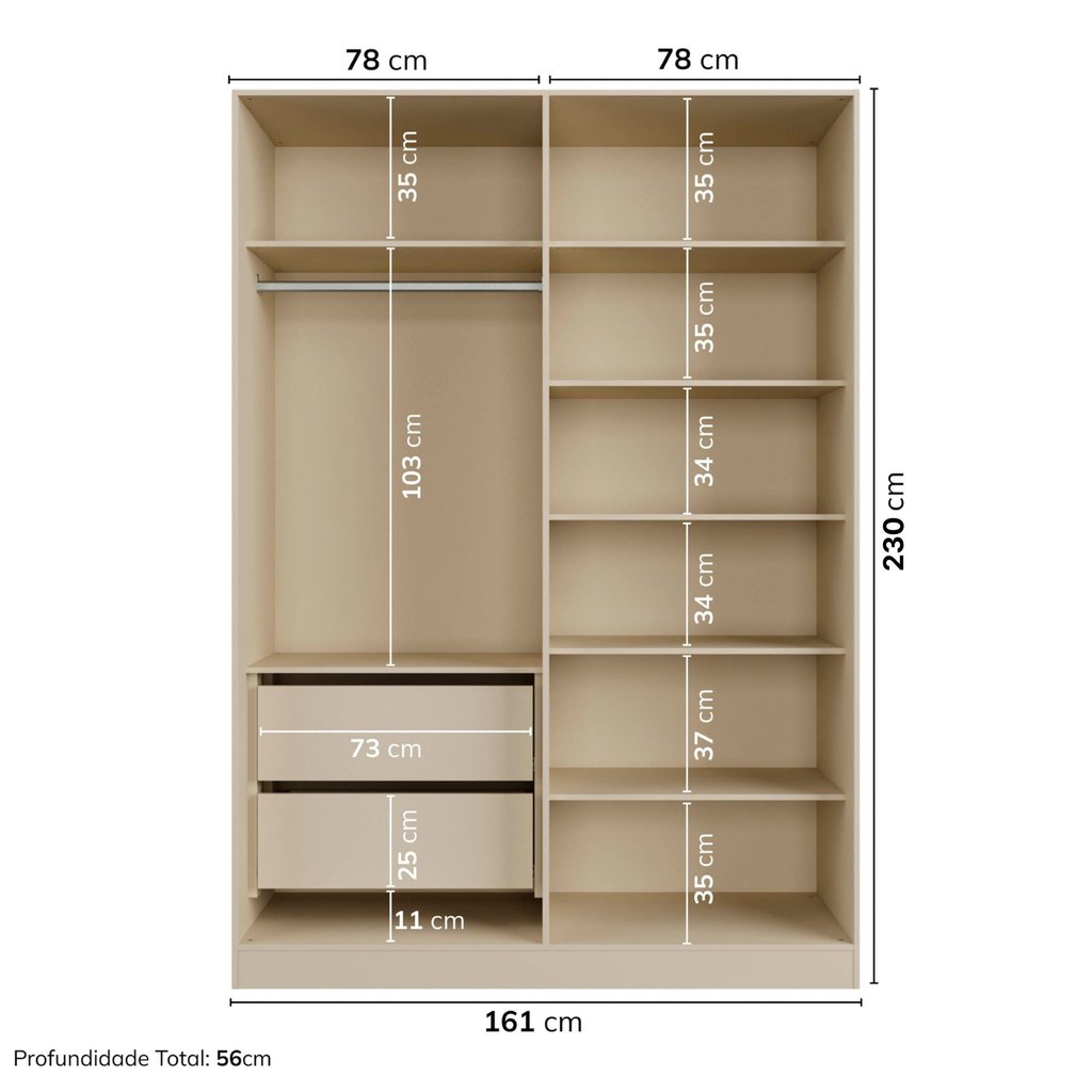 Guarda-Roupa Planejado 4 Portas Reflecta com LED 100% MDF Orion CabeCasa MadeiraOriginals Bege/Aveia Aveia · foto 2