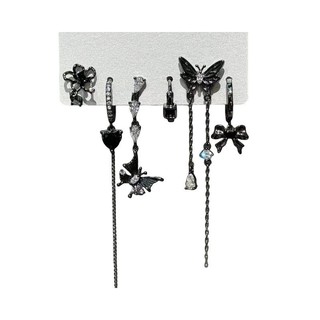 Legal grl! Borboleta escura borla conjunto de seis peças brincos doce legal brincos nicho Design conjunto de uma peça br