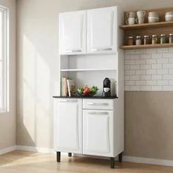 Armário de Cozinha em Aço com Bancada 4 Portas 1 Gaveta 195 x 80cm Pratika Itatiaia Branco Branco