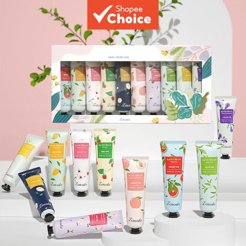 Conjunto de 10 cremes para as mãos, creme hidratante perfumado pele ressecada, mini loção com manteiga