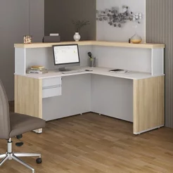 Balcão para Atendimento Recepção em L com 2 Gavetas 147,7x147,7cm Branco/Carvalho Artany Carvalho/Branco