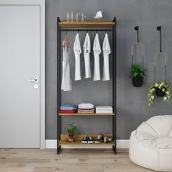 Estante Closet Arara Industrial 3 Prateleiras 187x80cm Dynamica Yescasa Marrom/Lâmina Mel/Preto Lamina Mel / Preto
