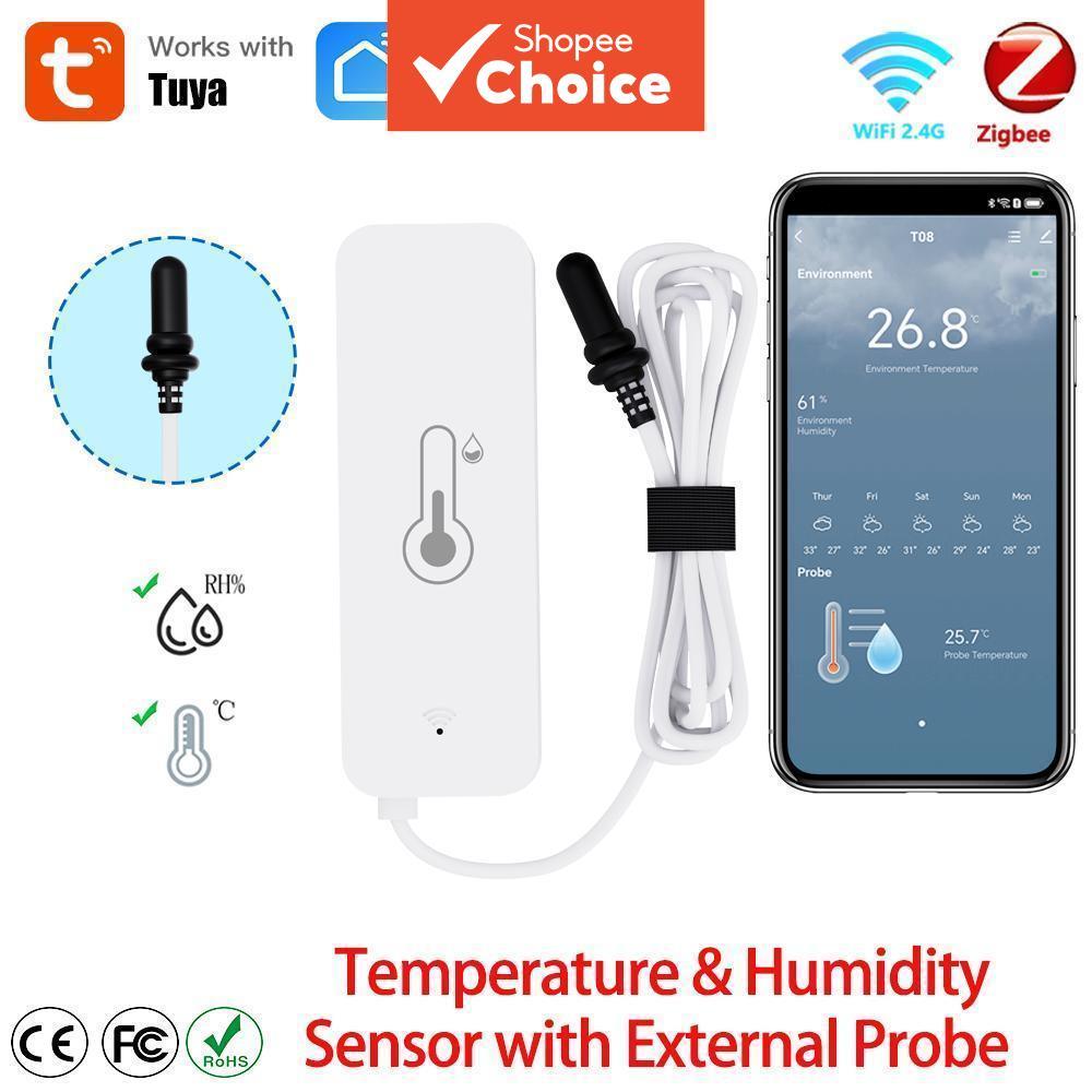  Sensor de Temperatura e Umidade WiFi/Zigbee com Sonda Externa para Monitoramento de Casa Inteligente e Aquário/Banheira