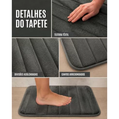 Tapete Veludo e Antiderrapante para Banheiro - Cinza