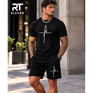 Kit Camiseta Masculina 100% Algodão + Bermuda Moletom Lançamento Estampada Fé gratidão Confortavel  Unissex