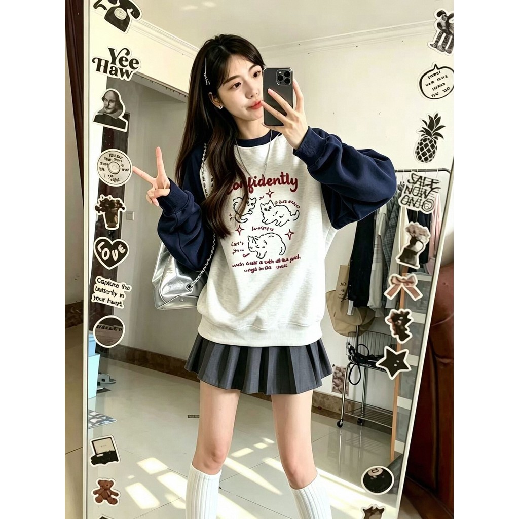 Camiseta de manga comprida feminina estudante do ensino médio moletom primavera outono roupas 12 crianças grandes 15 est