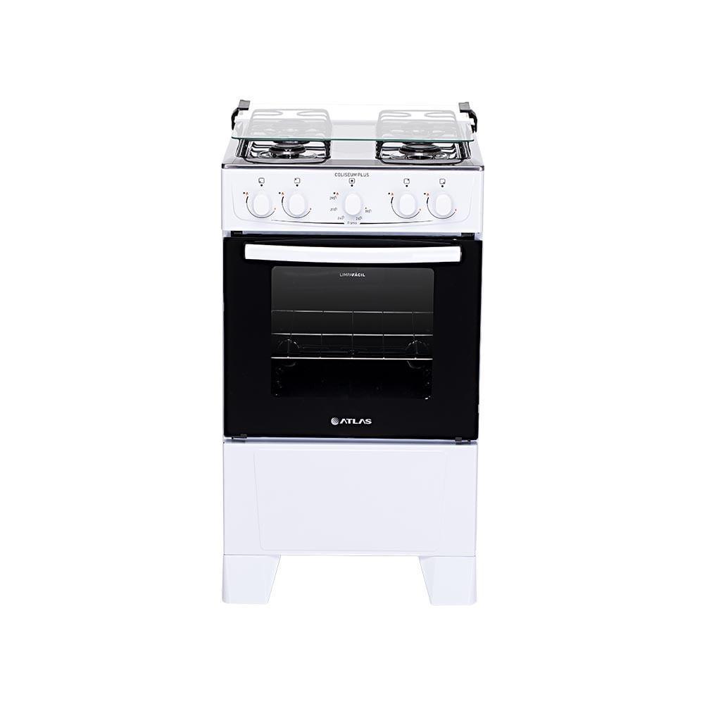 Fogão De Piso Atlas Coliseum Plus 4 Bocas Mesa Inox Forno 50 Litros Branco