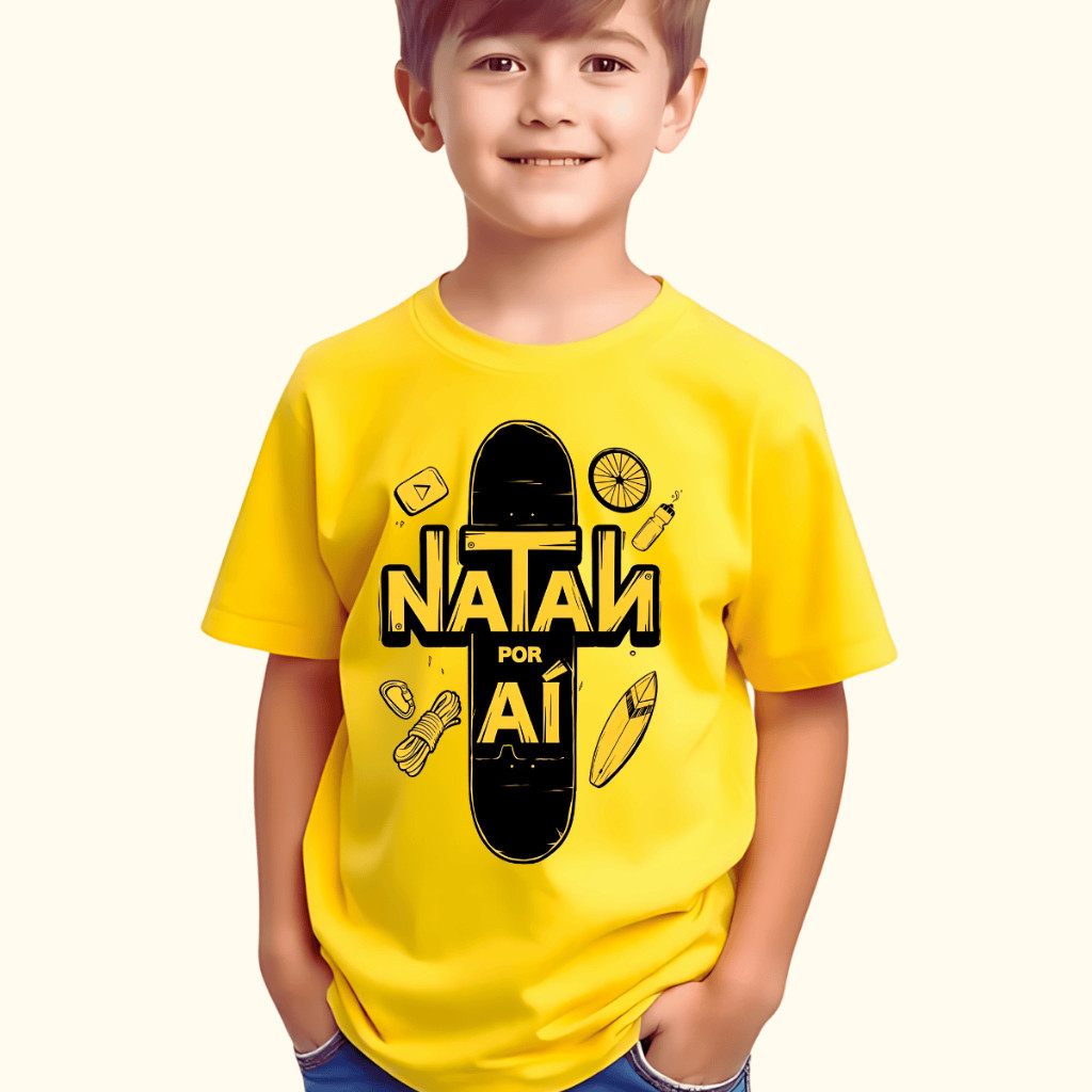Camiseta Infantil Unissex Natan por Aí Skate YouTuber Algodão Premium