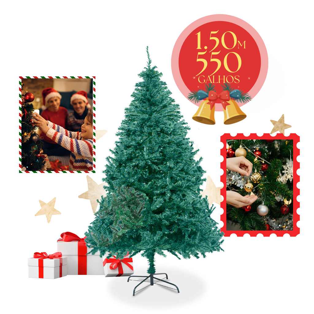 Árvore De Natal 1,50m 550 Galhos Pinheiro Verde Tradicional em Oferta na Shopee