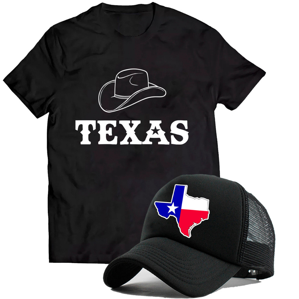 Kit Camiseta Unissex + Boné Trucker Texas Moda Country Peão CMS IMEDIATO