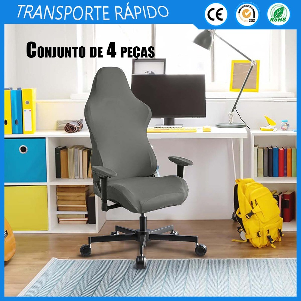 Conjunto de 4 peças capa cinza para cadeira de computador de escritório, capa macia para cadeira de escritório, capa pro